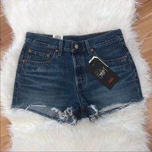 LEVI’S 501 Indigo Mid Rise Denim Cutoff Jean Short